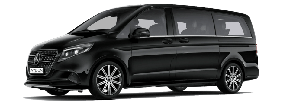 Schwarze Mercedes-Benz V-Klasse von AYDEN, Ansicht schräg von vorn