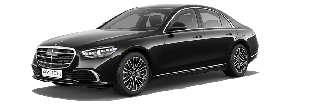 Schwarze Mercedes-Benz S-Klasse von AYDEN, Ansicht schräg von vorn